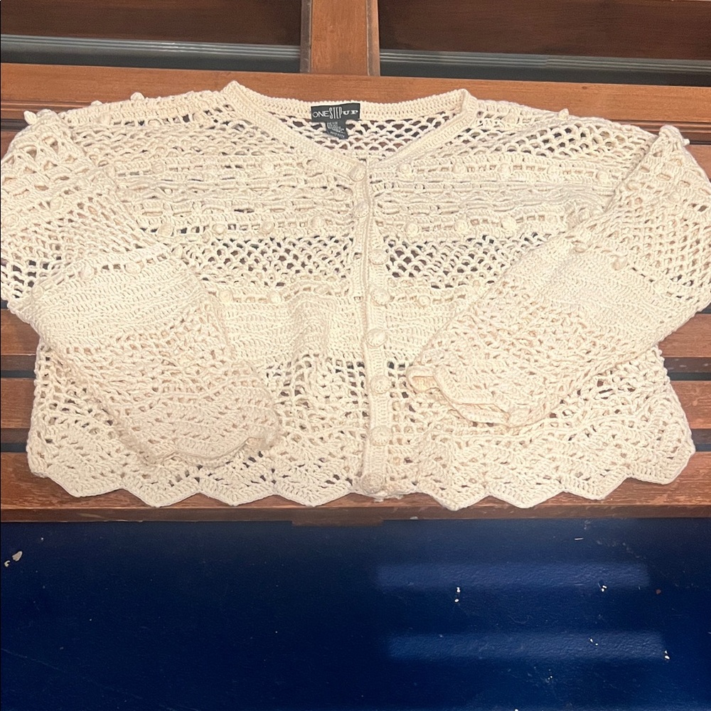 One Step Ahead Ivory Crochet Sweater